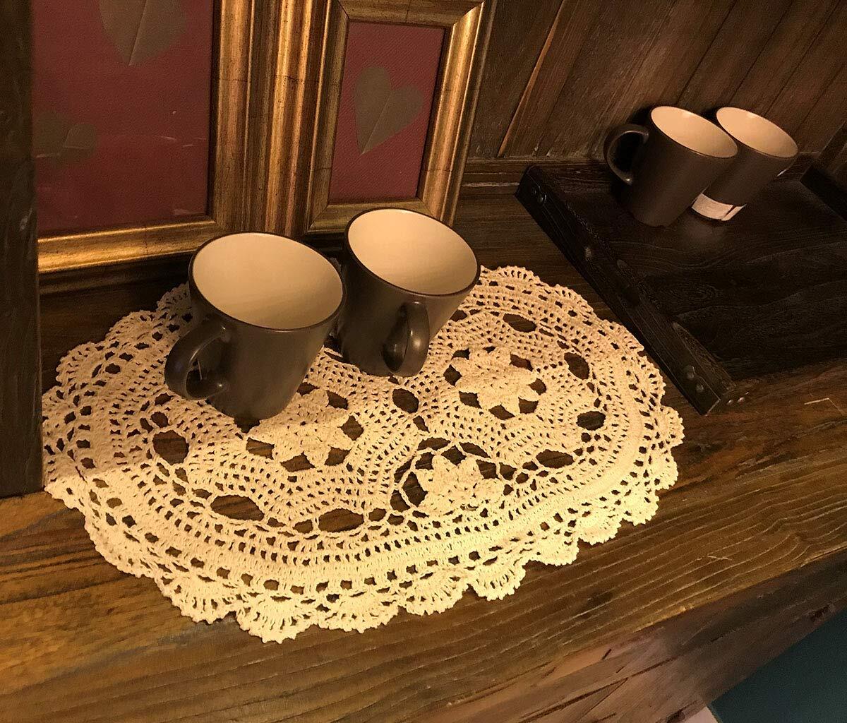 clberni 2 Pieces Beige Handmade Crochet Doilies Cotton Table Runner Lace Doilies Doily Oval Dresser Scarves for bedrooms,12 by 20 INCHES. , 20 x 12